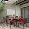 7-Piece Red Outdoor Patio Dining Set PE Wicker & Acacia Wood Table with 6 Cushioned Steel Frame Chairs